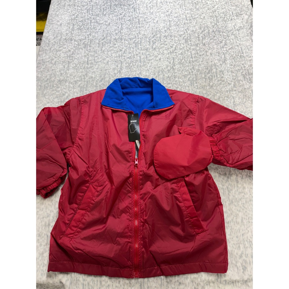 E-Life‎ Kids Reversible Jacket Red Nylon Blue Fleece Mitten Sleeve Small NEW